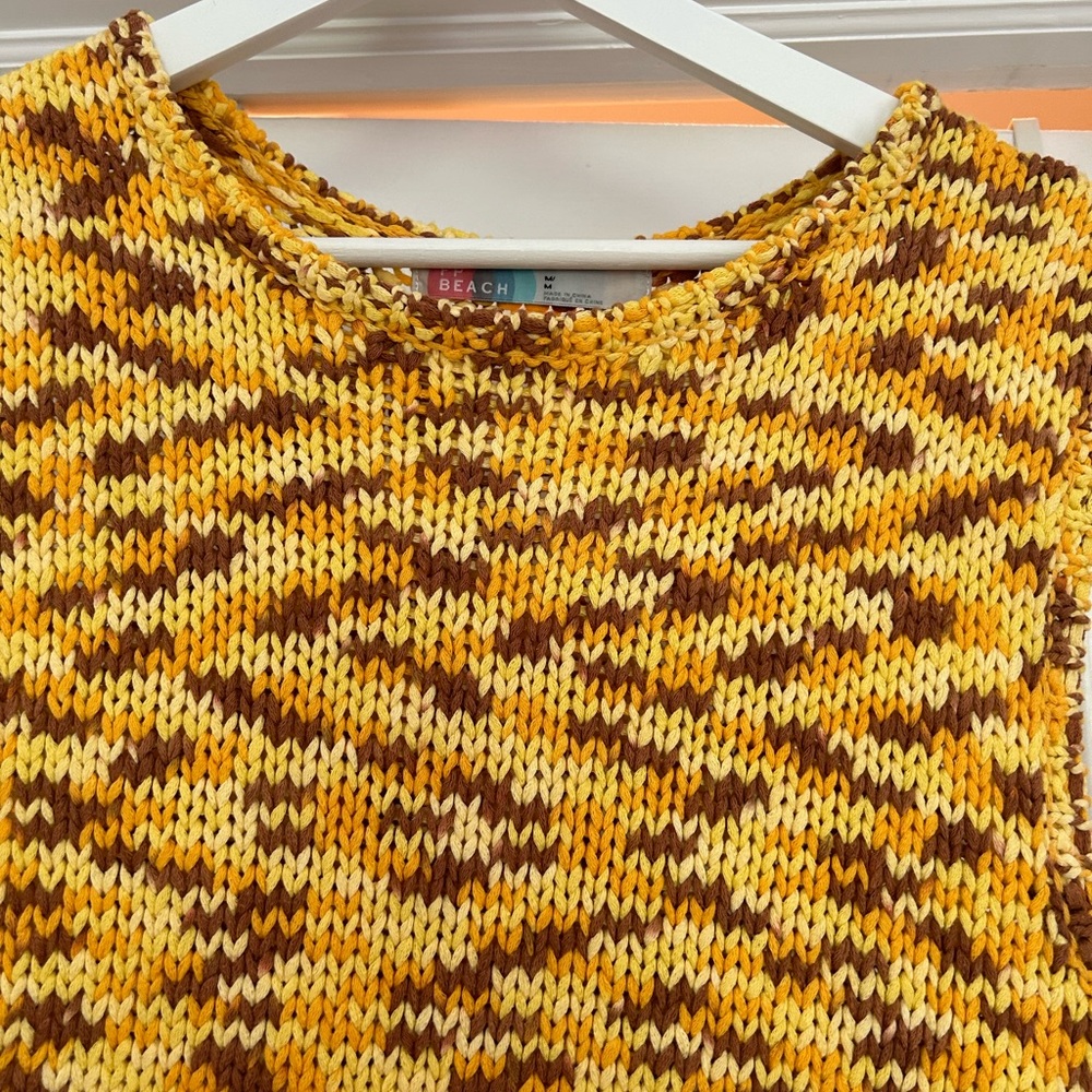 Free People Chunky Knit Sweater Vest in Yellow and Brown